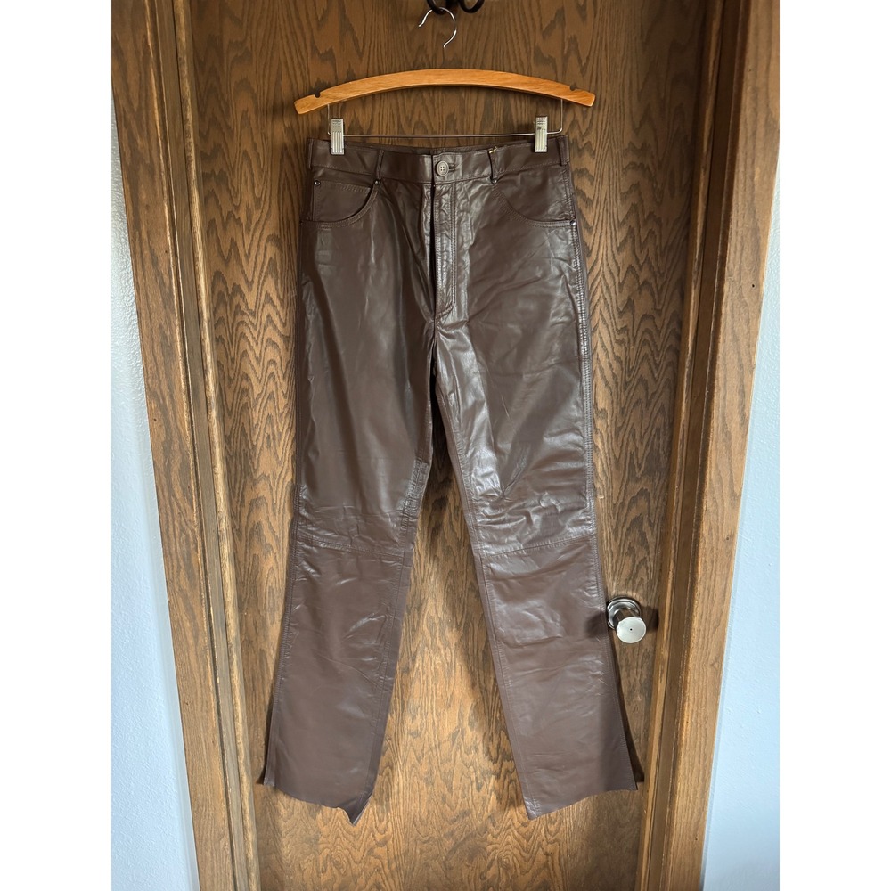 Alan Michaels Mens Vintage Brown Genuine Leather Pants 5-Pocket Straight Leg 34